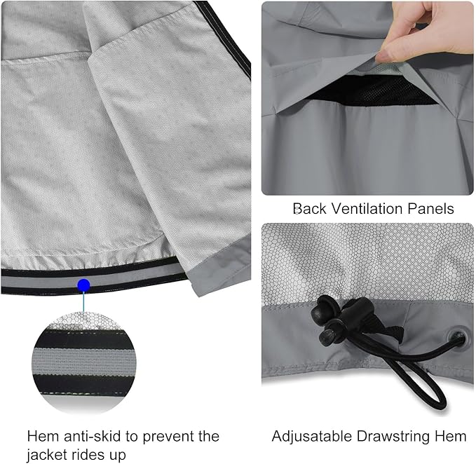 baleaf Men's Rain Jacket Waterproof Windbreaker Raincoat Running Cycling Hiking Gear Hood Lightweight Reflective Packable