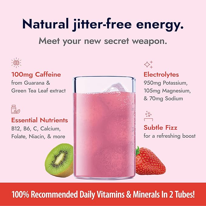 Zipfizz Daily Energy Drink Powder, Strawberry Kiwi, 20 Pack | 3-in-1 Sustained Energy, Rapid Hydration, and Essential Vitamins | Sugar-Free | Electrolyte Powder | Contains Vitamin B-12 & Antioxidants