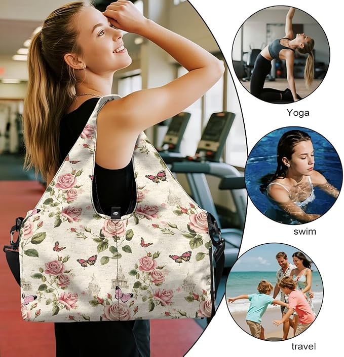 ZCFYGDX Yoga Gym Bag with Removable Adjustable Shoulder Strap, Shoe Compartment & Top Yoga Mat Holder 17.72x8.66x9.84in