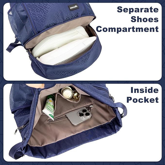 HOLYLUCK Drawstring Backpack with Shoe Compartment, Gym Bag Backpack for Men Women, Cinch Swim Beach Bag String Sports Bag for Soccer and Basketball, Blue