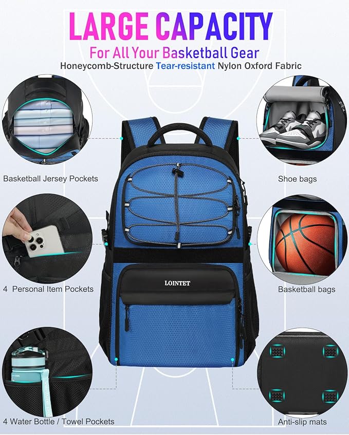 Basketball Bag Backpack with Ball Holder Shoes Compartment, Large Basketball Accessories Sports Bag