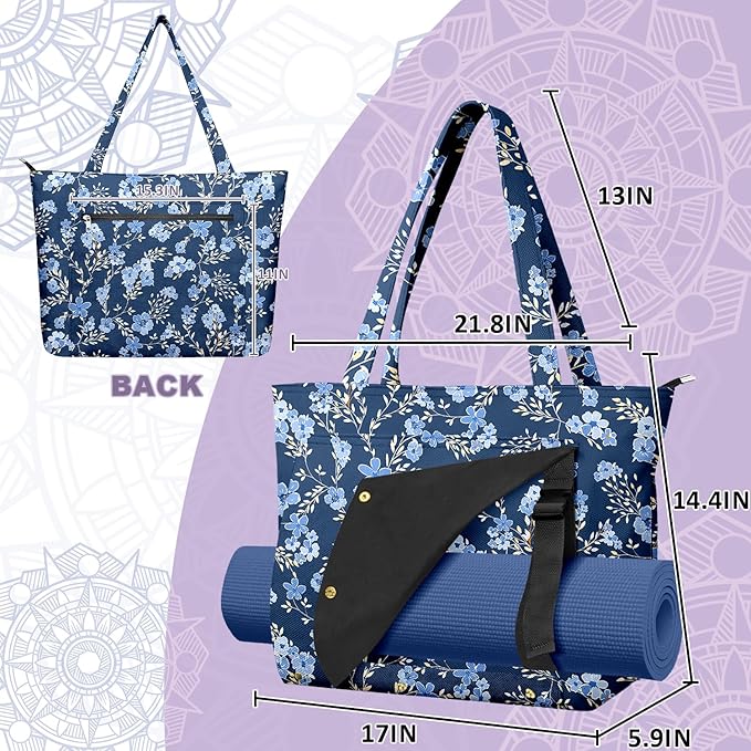 Adalore Women's Yoga Bag with Yoga Mat Carrier - Large Mat Pocket Fitness Tote for Pilates, Gym, Travel, Office & Beach
