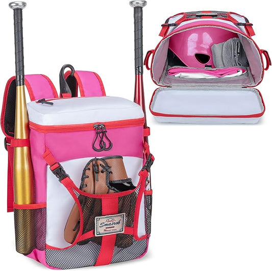 Youth Baseball Bag for T Ball, Rec and Travel Ball, Softball Bag with Helmet Holder and Fence Hook