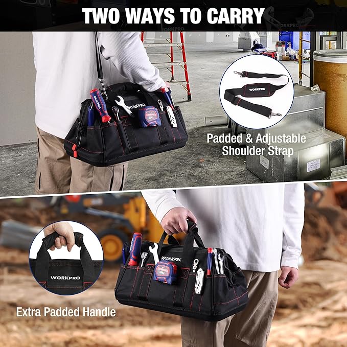 WORKPRO 16-inch Close Top Wide Mouth Tool Storage Bag with Water Proof Rubber Base, W081022A, 16"