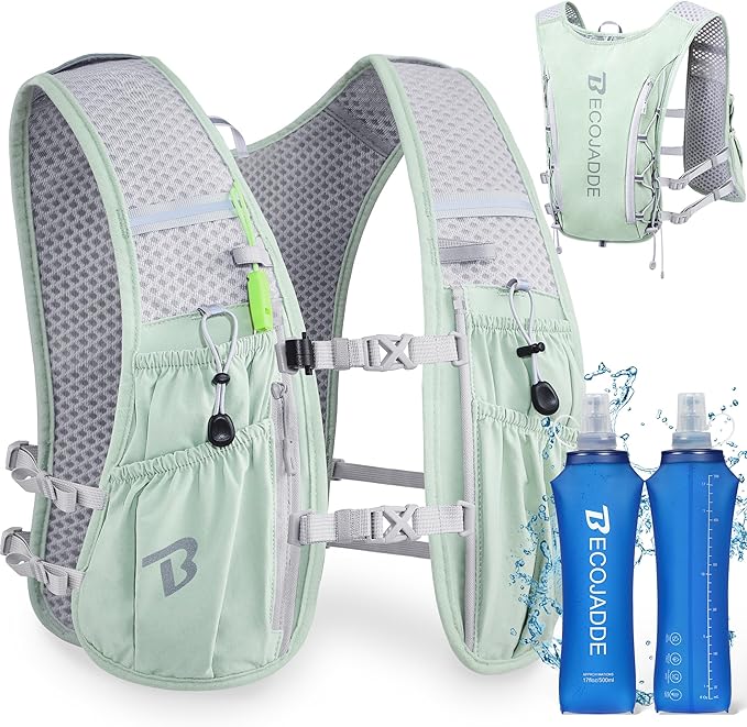 BECOJADDE Running Vest Hydration Backpack for Men Women, 5L Lightweight Running Backpack Hydration Pack for Marathon, Trail, Cycling, Hiking, Jogging