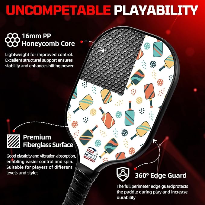 BAGAIL Pickleball Paddles, USAPA Approved Fiberglass Surface Pickleball Set, Lightweight Pickle Ball Rackets with 4 Balls, 1 Bag, Designed in California for Traction and Stability
