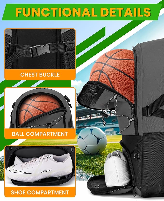 Basketball Backpack Large Sports Bag for Men&Youth,Gym Bag with Separate Ball & Shoes Compartment,Travel Bag for Basketball,Soccer,Volleyball