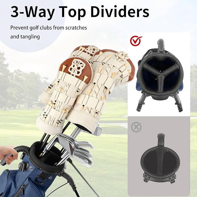 3-Way Dividers Lightweight Golf Stand Bag for Men Women, Mini Small Par3 Golf Bag,Driving Range Executive Courses Portable and Durable with Adjustable and Detachable Dual - Shoulder Straps Rain Cover