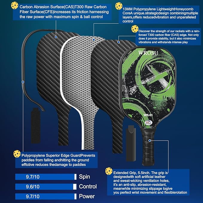 Carbon Fiber Pickleball Paddles Set of 4 or 2 Rackets,USAPA Approved Pickleballs Equipment with Balls,Bag,Accessories,Carbon Fiber T300 Lightweight Pickleball Racquet Set for Men,Women,Kids,Adults