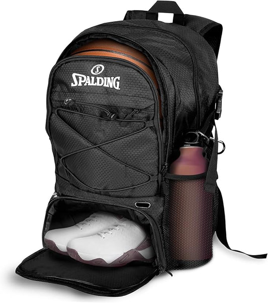 Spalding Basketball Backpack Sports Bag | Large Black Backpack with Shoe and Ball Compartment | Gifts for Basketball Players