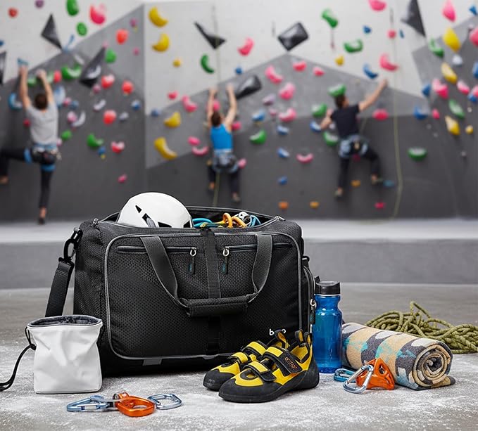 Bago Foldable Duffel Bags for Traveling Women & Men - 40L Sports Packable Duffle Bag for Travel with Shoe Compartment - Water Repellant, Heavy Duty, Lightweight Folding & Collapsible (All Black)