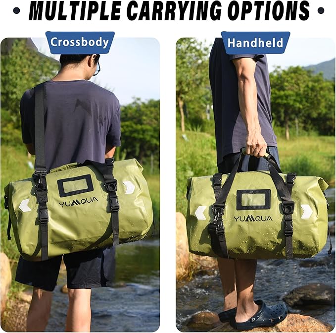 YUMQUA Waterproof Duffel Bag, Motorcycle Duffle Bag, Heavy Duty Roll Top Large Dry Bags Waterproof with Durable Straps & Handle for Travel Outdoor Boating Rafting Kayaking Camping Paddle boarding