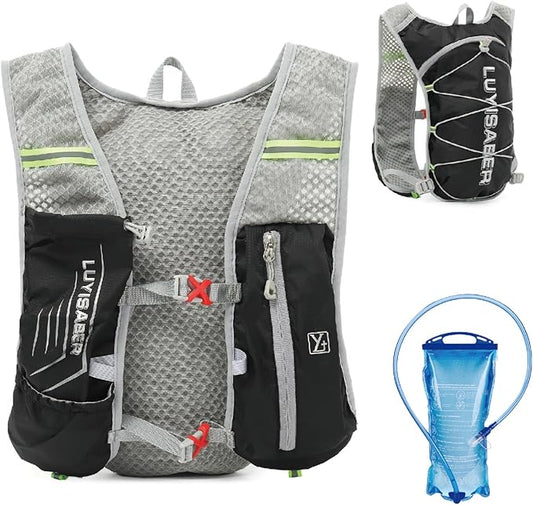 YAPJEB Hiking Hydration Vest Backpack 5L Lightweight with 2L Water Pack Bladder Daypack for Men Women Cycling, Running, Hiking and Biking (02 Black 5L + 2L Bladder)