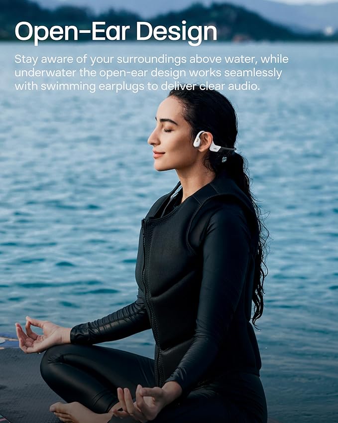 SHOKZ OpenSwim Pro - Open-Ear Bluetooth & MP3 Bone Conduction Sport Headphones, Swimming Headphones, IP68 Waterproof, White
