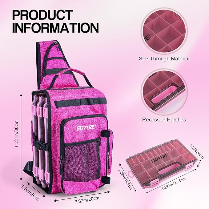 Goture Pink Fishing Rod and Reel Combo - ML Action Spinning Reel Pole with Shimmering Pink Sling Bag - 8FT Telescopic Rod Kit for Starter Travel Saltwater Freshwater