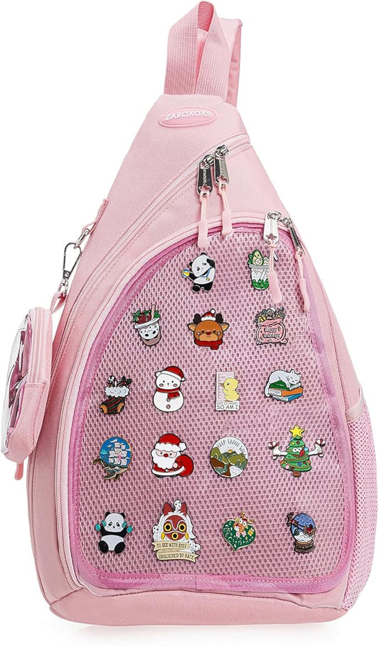 ZAROXOXS Mens Womens Oxford Ita Bag Pin Display Chest Pack Single Shoulder Bag Sport Backpack Packs Hiking Daypack