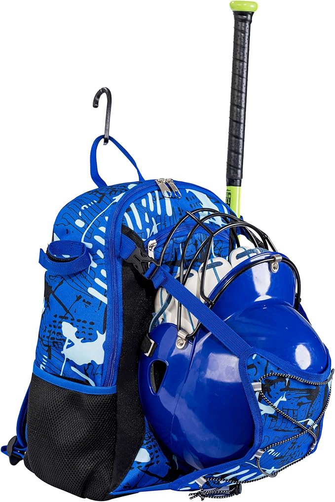 Youth Baseball Bat Bag Backpack, T-Ball & Softball Equipment Gear for Youth with Fence Hook, Lightweight Baseball Bat Backpack, Large Main Compartment for Helmet