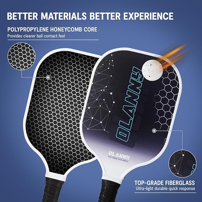 Graphite Pickleball Paddles Set- Premium Rackets Fiber Face & Polymer Honeycomb Core Pickleball Set Includes Pickleball Paddles + Pickleball Balls+ Replacement Soft Grip + 1 Bag