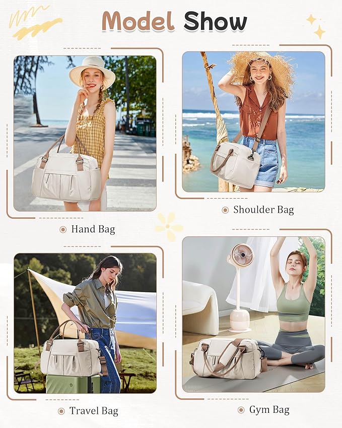 Small Gym Bag with Shoe Compartment, Workout Sport Duffle Bag for Women Travel,Waterproof Shoulder Overnight Bag Lightweight Carry on Tote Bag for Swim, Yoga, Dance, Beige