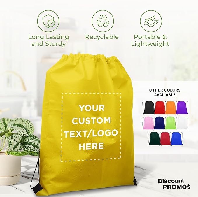 DISCOUNT PROMOS Custom Non-Woven Drawstring Backpacks Set of 10/50/100, Personalized Bulk Pack