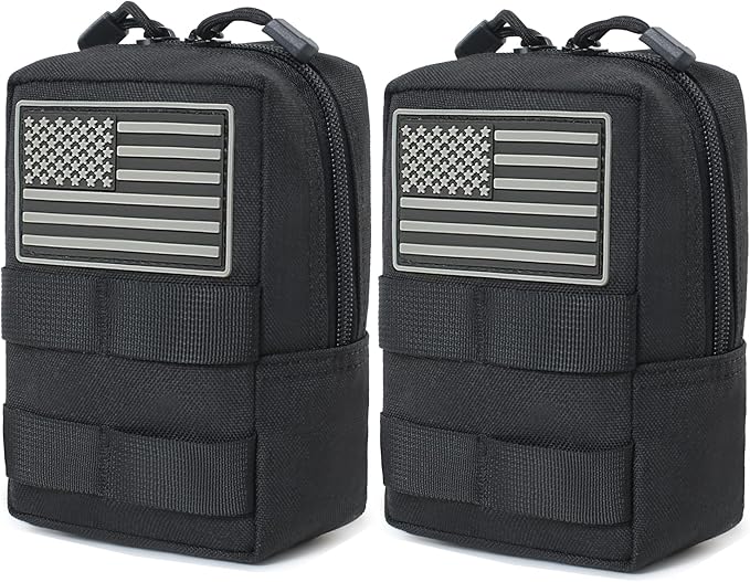 2 Pack 1000D Tactical Molle Pouches with US Flag Patches - Tactical Compact EDC Pouch Bag Small Utility Pouch Belt Pouch Tool Pouch
