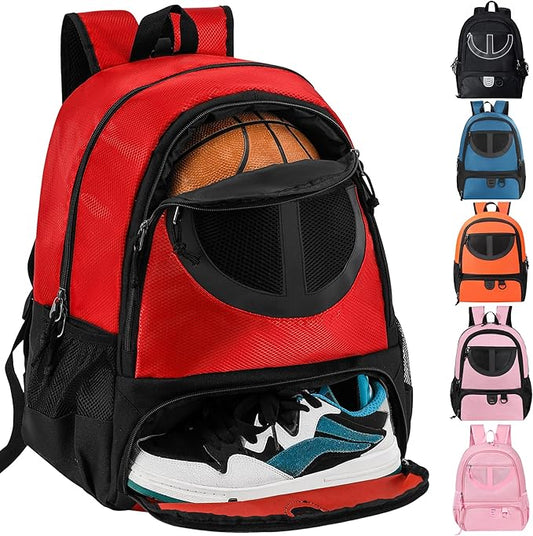 Basketball Bag Backpack for Men Women with Ball & Shoes Compartment 30L Capacity Lightweight Breathable Boys Girls Soccer Ball Bag Backpack Fit Volleyball Football Sports Travel School Gym