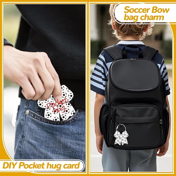 12 Pcs Soccer Bow Luggage Tags for Travel Suitcase Labels with Metal Ring 2.75in Soccer Bow Keychain PVC Name ID Card and DIY Pocket Hug Card for Men Women Travel Bag Suitcase
