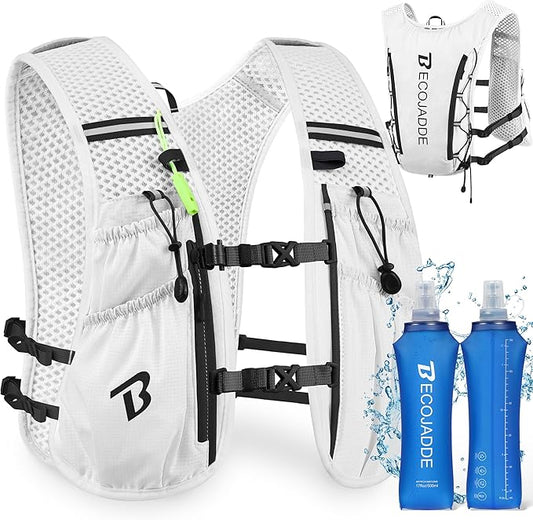 BECOJADDE Running Vest Hydration Backpack for Men Women, 5L Lightweight Running Backpack Hydration Pack for Marathon, Trail, Cycling, Hiking, Jogging