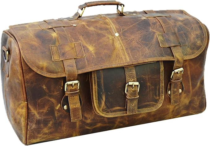 Urban Dezire Leather Duffel Travel Gym Overnight Weekend Leather Bag Sports Cabin