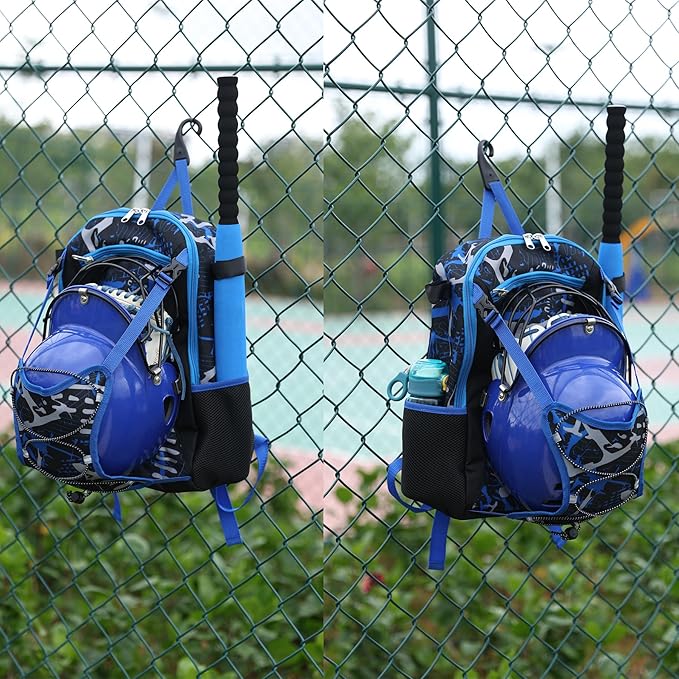 Youth Baseball Bat Bag Backpack, T-Ball & Softball Equipment Gear for Youth with Fence Hook, Lightweight Baseball Bat Backpack, Large Main Compartment for Helmet