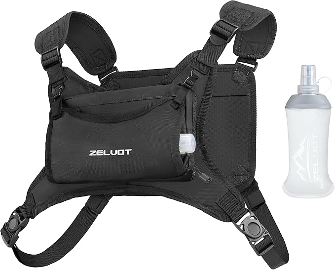 Zelvot Running Vest with 350ml Soft Flask, Lightweight Adjustable Chest Pack with 4 Pockets, Reflective Chest Bag for Women Men for Trail Running, Hiking, Cycling, Marathon