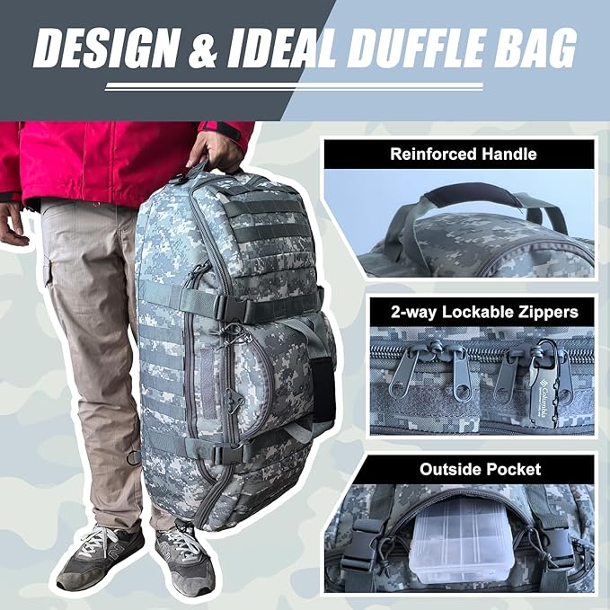 65L Large Travel Duffle Bag Military Tactical Backpack, Army Assault Pack 3 Day Bug Out Rucksack for Outdoor Sports Hiking Camping with Molle System