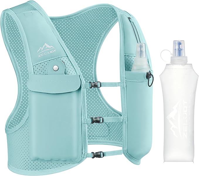 Zelvot Running Vest for Women Men, USA Original Patent, Adjustable Chest Straps Running Hydration Vest with 500ml Soft Flask, Lightweight Reflective Hydration Backpack for Marathon