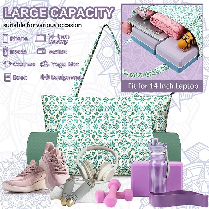 Adalore Women's Yoga Bag with Yoga Mat Carrier - Large Mat Pocket Fitness Tote for Pilates, Gym, Travel, Office & Beach
