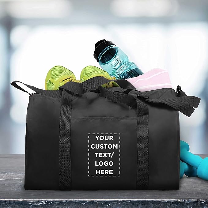 24 Sporty Duffle Bags Set - Customizable Text, Logo - Polyester, Adjustable Strap, Front Pocket, Roll Styling - Black