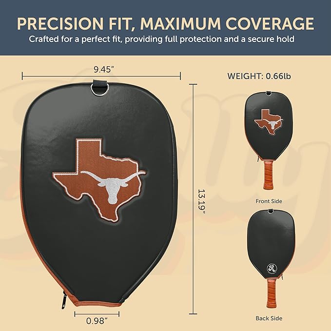 Officially Licensed Collegiate Pickleball Paddle Cover - Lightweight PU Leather Material - Durable Foam Interior Protection with Zippered Closure - Fits Most Paddles on the Market
