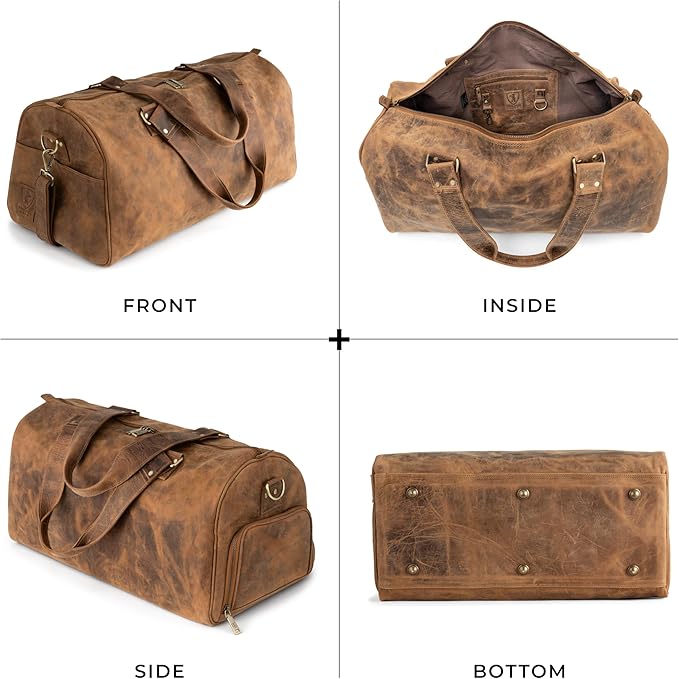 Berliner Bags Vintage Genuine Leather Duffle Bag Oslo for Travel or the Gym, Weekender, Travel Bag with Shoe Compartment, Overnight Bag for Men and Women - Brown