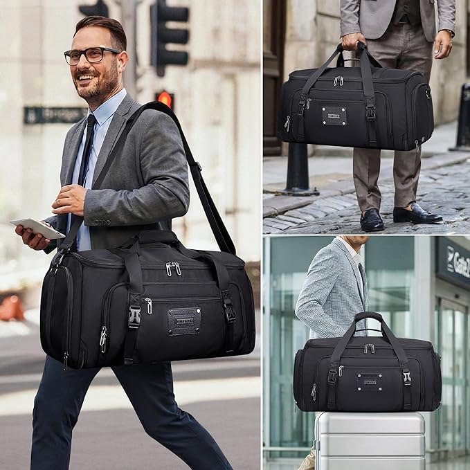 WITZMAN Mens Garment Duffle Bags for Travel Convertible Carry-on Suit Garment Bag for Men Hanging Clothes with Shoe Compartment（B724 Black）