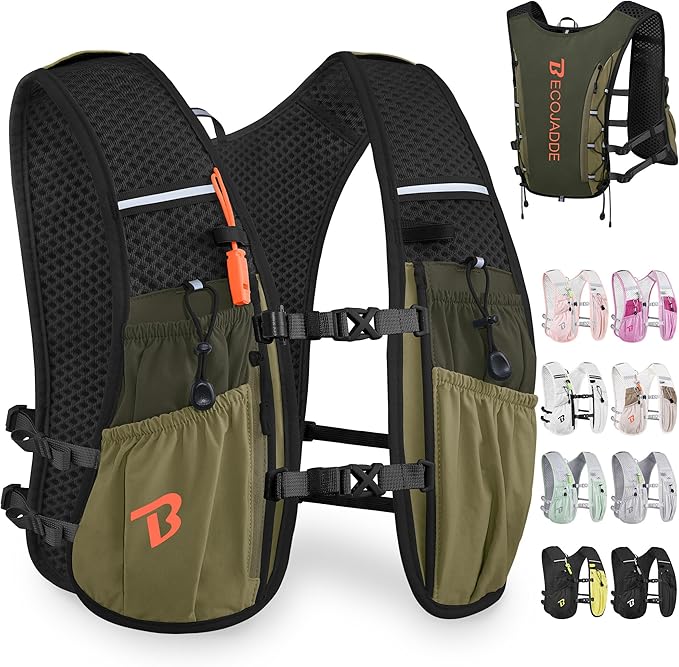 BECOJADDE Running Vest Hydration Backpack for Men Women, 5L Lightweight Running Backpack Hydration Pack for Marathon, Trail, Cycling, Hiking, Jogging