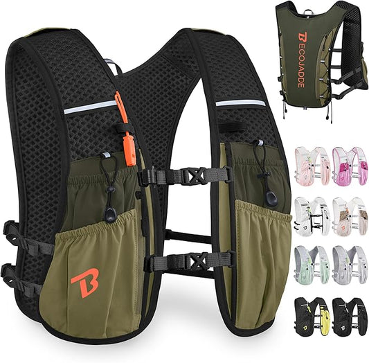 BECOJADDE Running Vest Hydration Backpack for Men Women, 5L Lightweight Running Backpack Hydration Pack for Marathon, Trail, Cycling, Hiking, Jogging