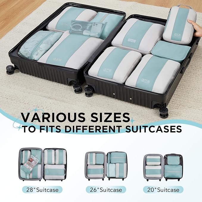 10 Set Compression Packing Cubes for Travel Essentials,Compressible Expandable Packing Cubes for Suitcase,OlarHike Luggage Organizer Bags for Travel,Handy Helper for Organizing Clothes(Blue Gray)