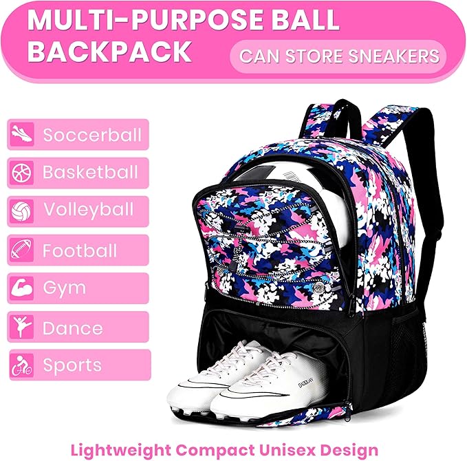 Youth Soccer Bag-Soccer Backpack&Backpack for Football Basketball,with Ball Compartment Separate Cleat Package