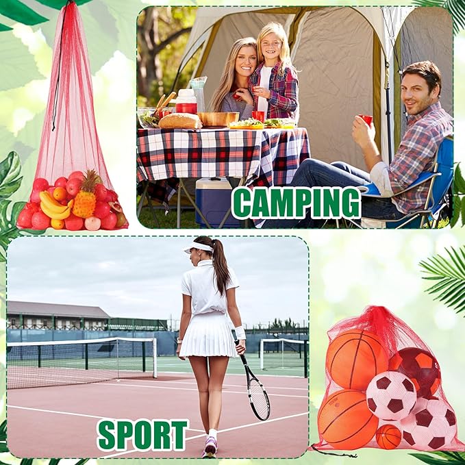 6 Pcs large Mesh Bag 24 x 48 inch Ball Mesh Drawstring Storage Sports Equipment Bag for Balls Beach