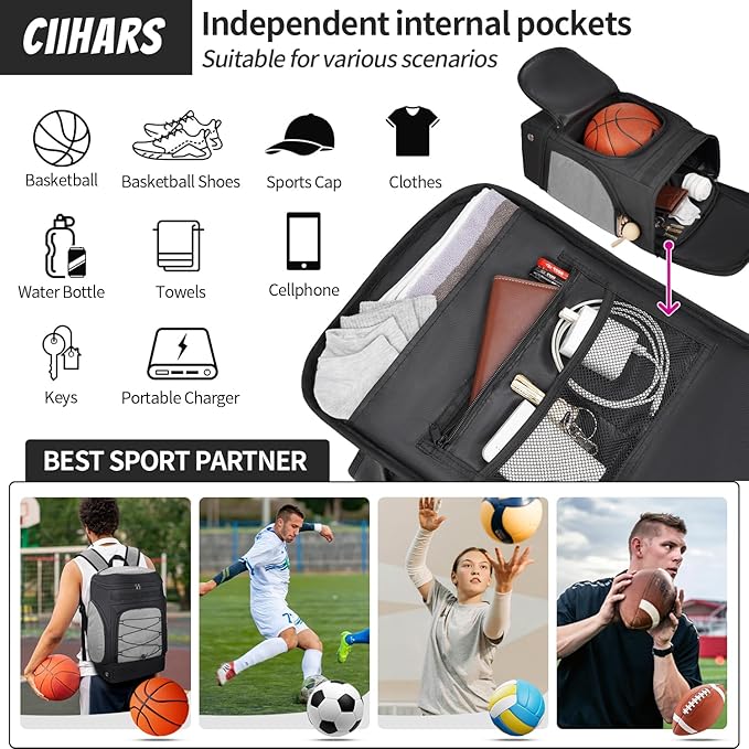Basketball Backpack Bag Large Sports Bag with Separate Ball holder & Shoes compartment, Best for Basketball, Soccer,Volleyball,Gym