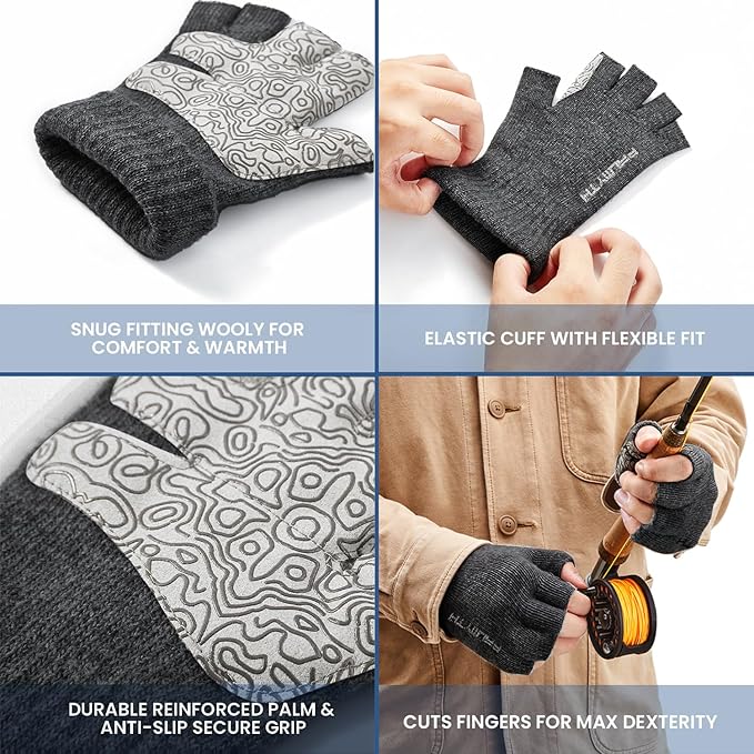 Palmyth Wool Fingerless Fishing Gloves - Warm for Men & Women: Cold Weather Fly Fishing, Ice Fishing, Photography & Hunting