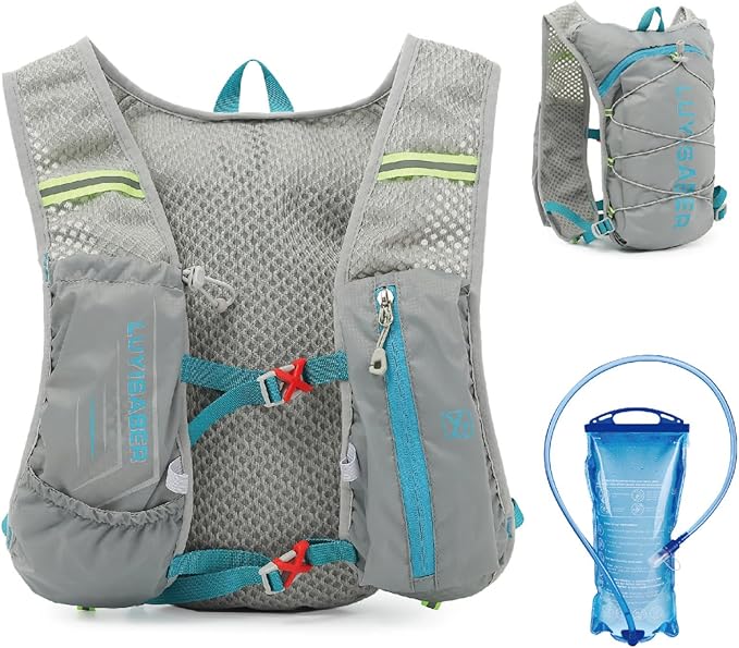 YAPJEB Hiking Hydration Vest Backpack 5L Lightweight with 2L Water Pack Bladder Daypack for Men Women Cycling, Running, Hiking and Biking (02 Grey 5L + 2L Bladder)