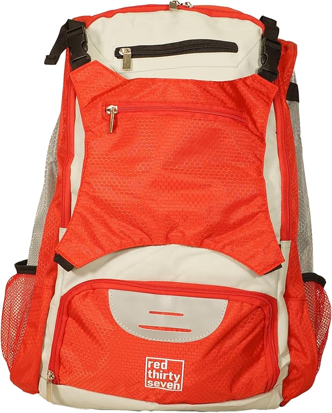 Baseball Backpack with Cleat/Shoe Pocket | Large Capacity | 19.5" T x 14" W x 7.5" D | Holds 4 Bats | External Helmet Storage | 3 Extra Zipper Pockets for Sunglasses, Seeds, Cell Phone (Red/Gray)