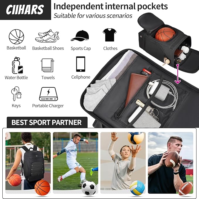 Basketball Backpack Bag Large Sports Bag with Separate Ball holder & Shoes compartment, Best for Basketball, Soccer,Volleyball,Gym