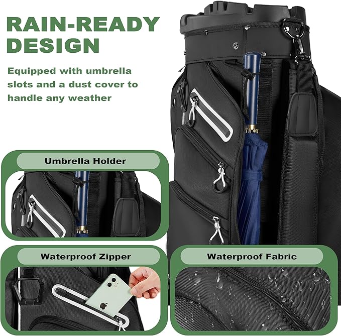 UNIHIMAL 14-Way Golf Cart Bag, Premium Full Length Golf Bag for Men with Magnetic Leather Pocket, Handles and Rain Cover