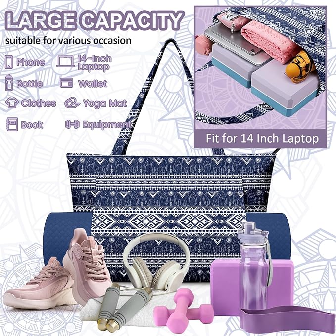 Adalore Women's Yoga Bag with Yoga Mat Carrier - Large Mat Pocket Fitness Tote for Pilates, Gym, Travel, Office & Beach